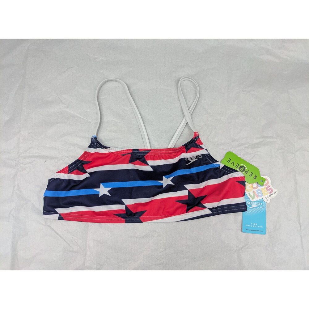NWT Speedo Women's size Large Red White Blue Stars Print Strappy Bikini Top